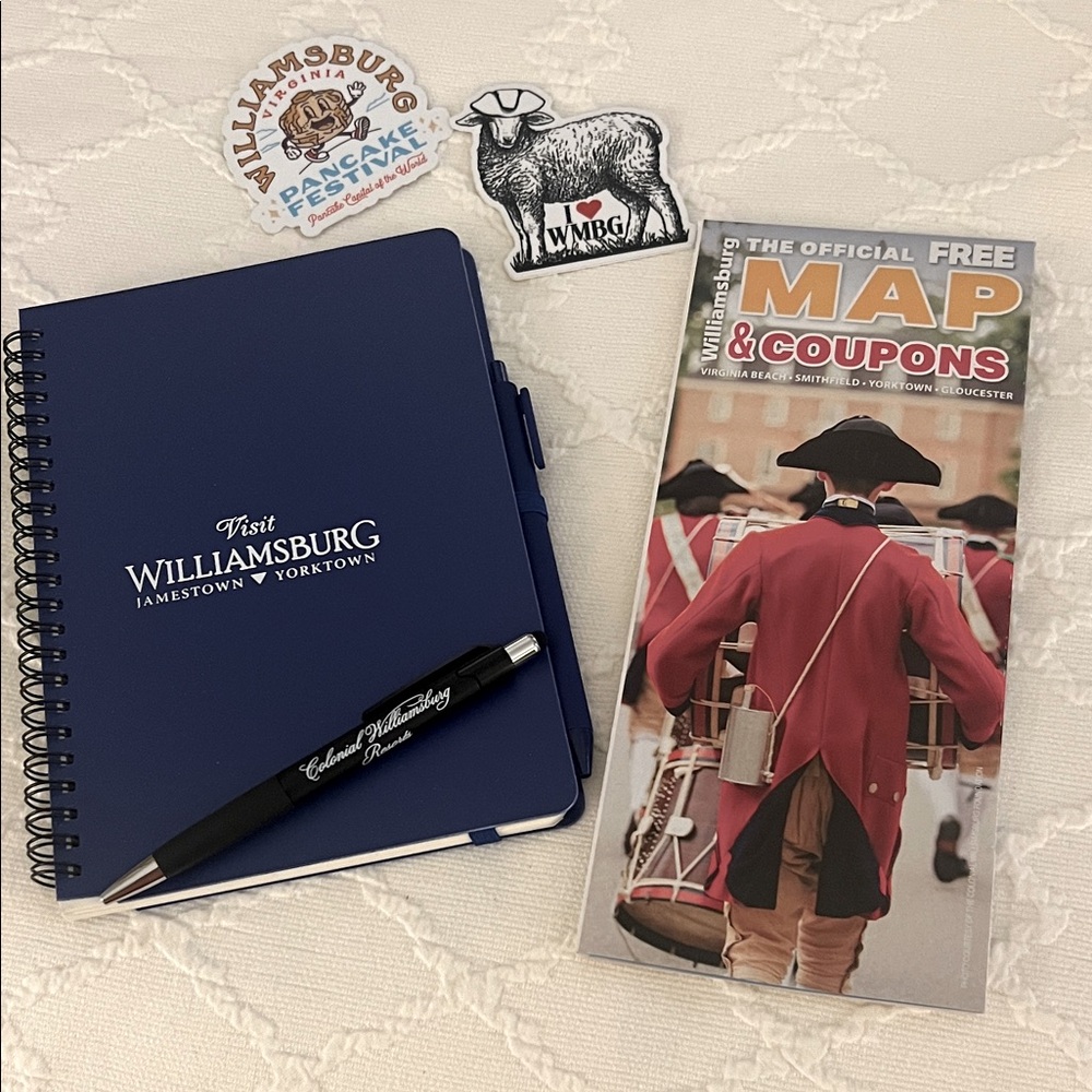 Visit Williamsburg, Jamestown & Yorktown Notebook & Pen Set, Stickers, Map New!
